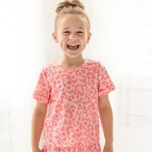 Kids Pink Leopard Print Short Sleeve Tee